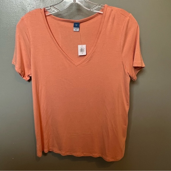 Old Navy Luxe V-Neck T – Orange, Soft Stretch Knit, XS, NWT - Picture 1 of 4